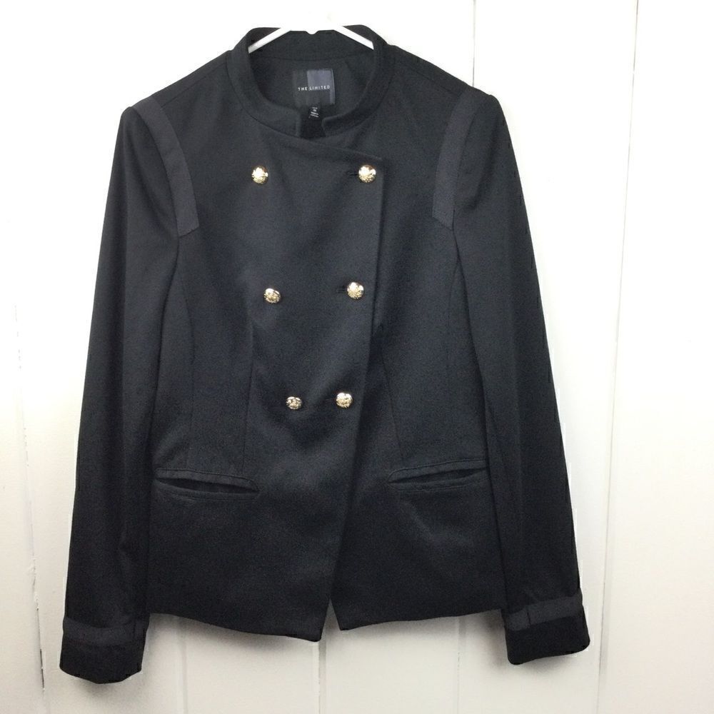 The Limited Black Military Blazer, Gold Double Buttons, Size - Medium‎